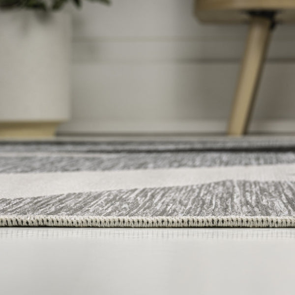 HomeRoots 8' Gray And Cream Abstract Runner Rug - Stylish Indoor/Outdoor Accent for High-Traffic Areas 704745