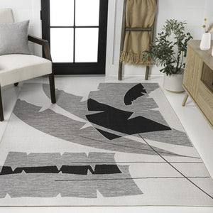 HomeRoots 3' X 5' Gray and Cream Abstract Area Rug – Durable Indoor/Outdoor Design for Modern Spaces & Easy Care 704746