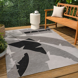 HomeRoots 4' Contemporary Gray and Cream Abstract Area Rug - Versatile Indoor/Outdoor Design, Durable & Stylish 704747