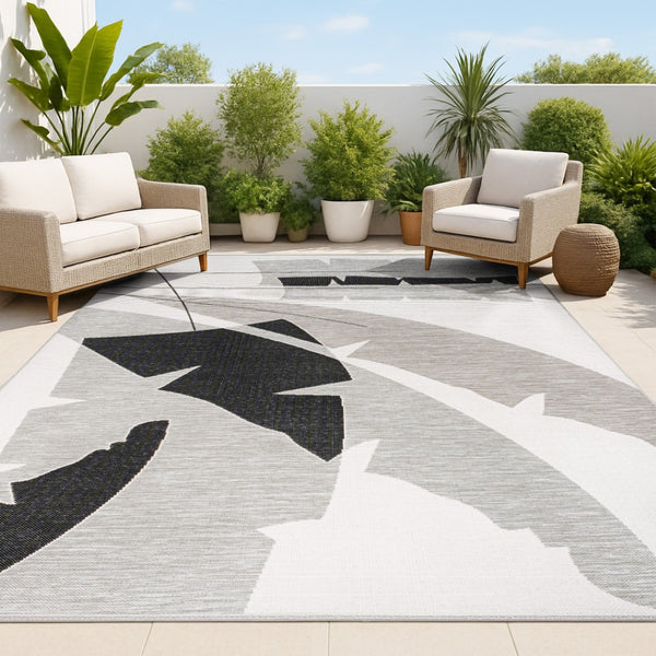 HomeRoots 8' X 10' Gray and Cream Abstract Rug - Stylish Indoor/Outdoor Design for High-Traffic Spaces 704749