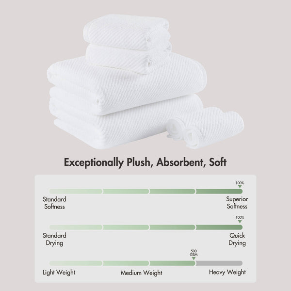 JLA Home Madison Park - 100% Cotton Plush Quick-Dry 6-Piece Diagonal Ribbed Towel Set — 500GSM Absorbent, Durable, Easy Care MP73-8852