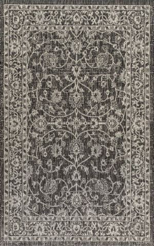HomeRoots 5' Black and Gray Medallion Indoor-Outdoor Area Rug – Stylish, Durable, and Easy to Maintain for Any Space! 704753