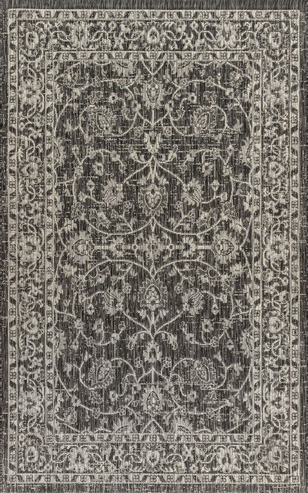 HomeRoots 5' Black and Gray Medallion Indoor-Outdoor Area Rug – Stylish, Durable, and Easy to Maintain for Any Space! 704753