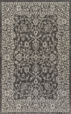 HomeRoots 5' Black and Gray Medallion Indoor-Outdoor Area Rug – Stylish, Durable, and Easy to Maintain for Any Space! 704753