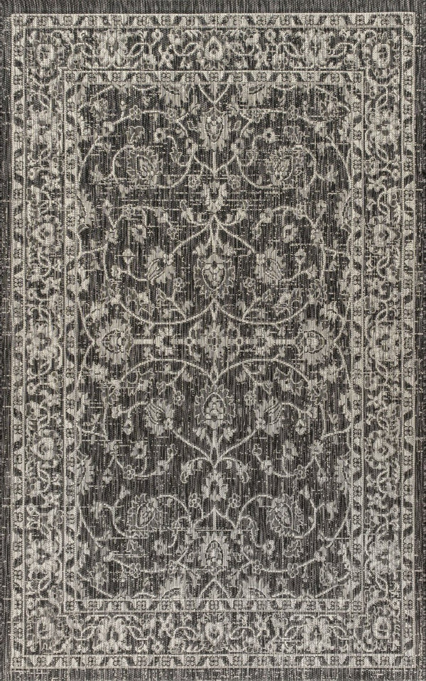 HomeRoots 5' Black and Gray Medallion Indoor-Outdoor Area Rug – Stylish, Durable, and Easy to Maintain for Any Space! 704753