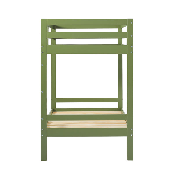 Simple Solid Wood Twin Over Twin Bunk Bed Olive Green SOPB3HOGWP Walker Edison