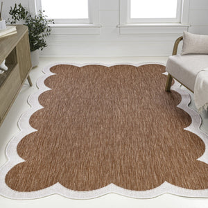 HomeRoots 5' Terra Cotta and Cream Indoor Outdoor Area Rug – Durable, Stylish, Versatile for Any Space! 704805