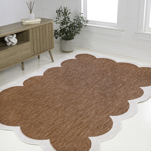 HomeRoots 5' Terra Cotta and Cream Indoor Outdoor Area Rug – Durable, Stylish, Versatile for Any Space! 704805