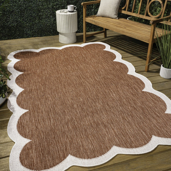 HomeRoots 5' Terra Cotta and Cream Indoor Outdoor Area Rug – Durable, Stylish, Versatile for Any Space! 704805