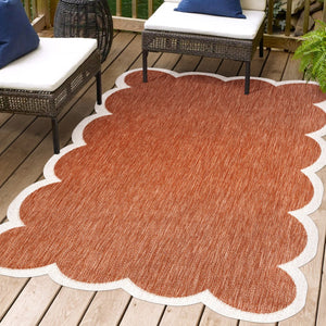HomeRoots 5' Terra Cotta and Cream Indoor Outdoor Area Rug – Durable, Stylish, Versatile for Any Space! 704805