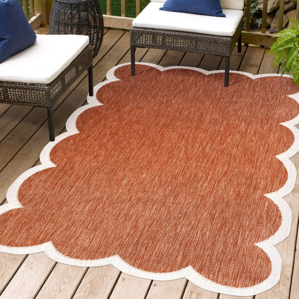 HomeRoots 5' Terra Cotta and Cream Indoor Outdoor Area Rug – Durable, Stylish, Versatile for Any Space! 704805