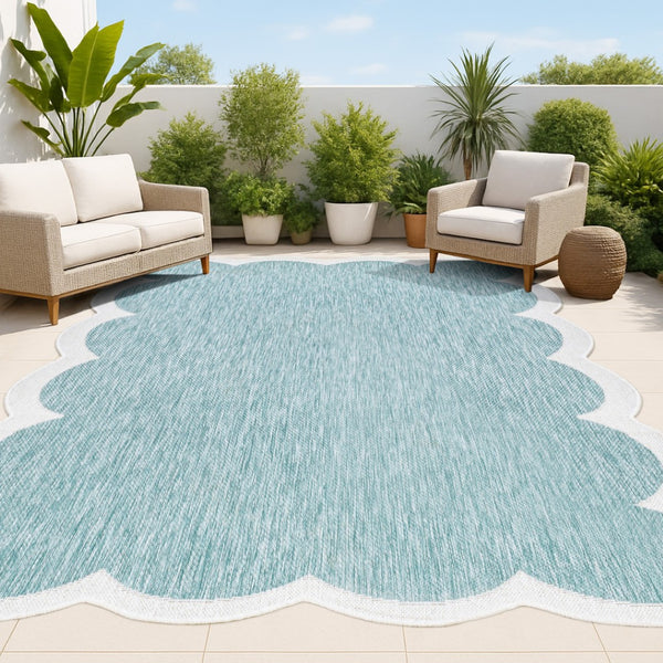 HomeRoots 9' Turquoise and Cream Area Rug – Stylish Indoor/Outdoor Accent for High-Traffic Spaces and Decor 704813