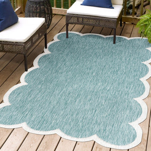 HomeRoots 9' Turquoise and Cream Area Rug – Stylish Indoor/Outdoor Accent for High-Traffic Spaces and Decor 704813