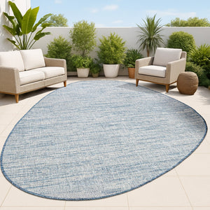 HomeRoots 5' Gray and Navy Blue Medallion Indoor Outdoor Area Rug - Durable, Stylish, Easy-Clean Design for All Spaces 704830