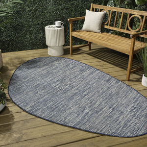 HomeRoots 5' Gray and Navy Blue Medallion Indoor Outdoor Area Rug - Durable, Stylish, Easy-Clean Design for All Spaces 704830