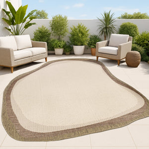 HomeRoots 4' X 6' Beige and Brown Abstract Area Rug - Stylish Indoor Outdoor Design for High-Traffic Spaces 704849