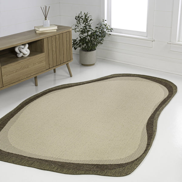 HomeRoots 4' X 6' Beige and Brown Abstract Area Rug - Stylish Indoor Outdoor Design for High-Traffic Spaces 704849