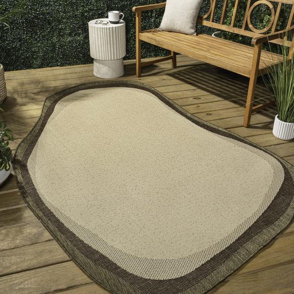HomeRoots 4' X 6' Beige and Brown Abstract Area Rug - Stylish Indoor Outdoor Design for High-Traffic Spaces 704849
