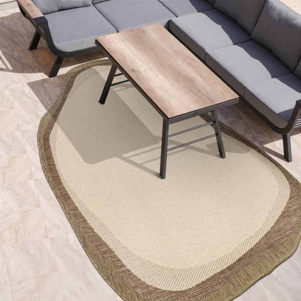HomeRoots 4' X 6' Beige and Brown Abstract Area Rug - Stylish Indoor Outdoor Design for High-Traffic Spaces 704849