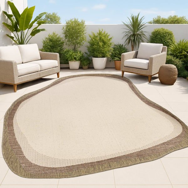 HomeRoots 5' X 8' Beige and Brown Abstract Area Rug - Modern Indoor/Outdoor Design, Durable & Easy to Maintain 704850