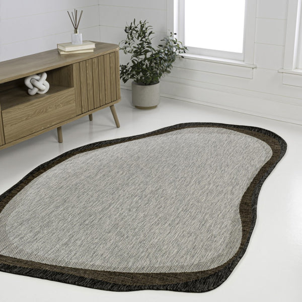 HomeRoots 6' Gray and Black Abstract Area Rug - Versatile Indoor/Outdoor Accent for Modern Spaces & Easy Care 704856