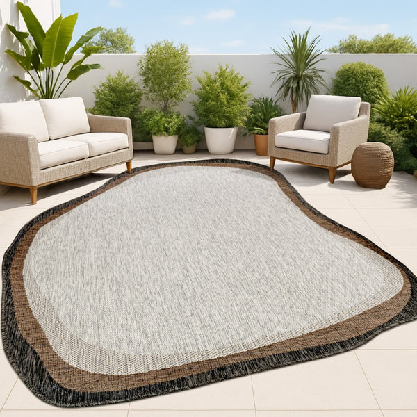 HomeRoots 9' Gray and Black Abstract Area Rug - Durable Indoor/Outdoor Design for Modern Spaces and Easy Care 704858