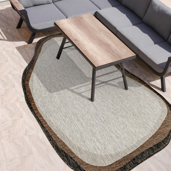 HomeRoots 9' Gray and Black Abstract Area Rug - Durable Indoor/Outdoor Design for Modern Spaces and Easy Care 704858