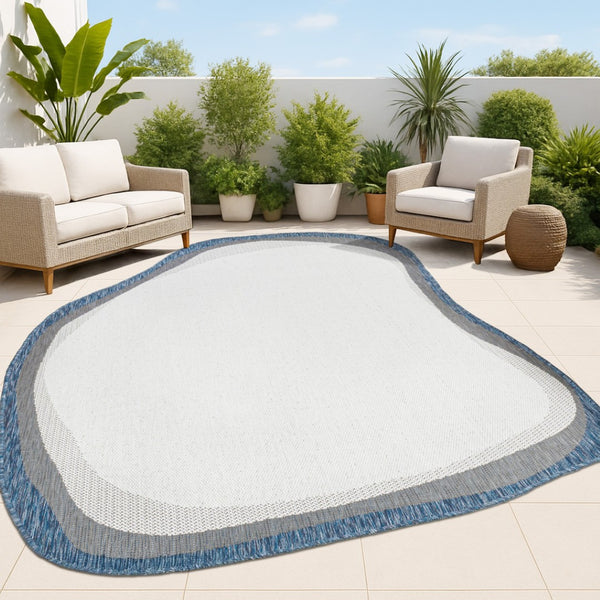 HomeRoots 4' Contemporary Cream & Navy Blue Abstract Area Rug - Durable Indoor/Outdoor Design for All Spaces 704859