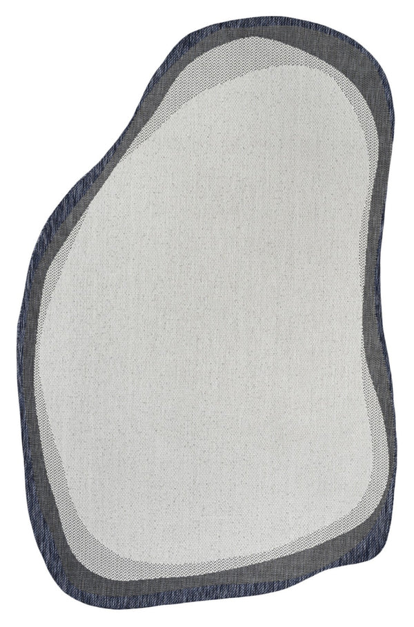 HomeRoots 4' Contemporary Cream & Navy Blue Abstract Area Rug - Durable Indoor/Outdoor Design for All Spaces 704859
