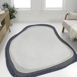 HomeRoots 4' Contemporary Cream & Navy Blue Abstract Area Rug - Durable Indoor/Outdoor Design for All Spaces 704859