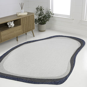 HomeRoots 4' Contemporary Cream & Navy Blue Abstract Area Rug - Durable Indoor/Outdoor Design for All Spaces 704859