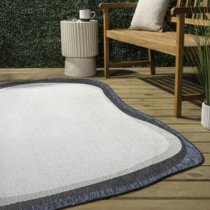 HomeRoots 4' Contemporary Cream & Navy Blue Abstract Area Rug - Durable Indoor/Outdoor Design for All Spaces 704859