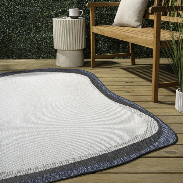 HomeRoots 4' Contemporary Cream & Navy Blue Abstract Area Rug - Durable Indoor/Outdoor Design for All Spaces 704859