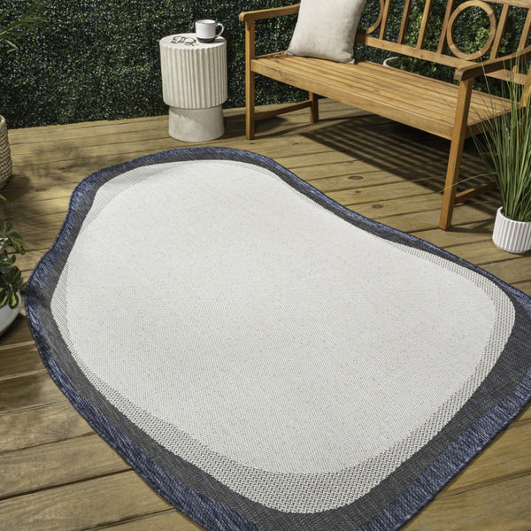 HomeRoots 4' Contemporary Cream & Navy Blue Abstract Area Rug - Durable Indoor/Outdoor Design for All Spaces 704859