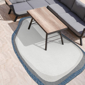 HomeRoots 4' Contemporary Cream & Navy Blue Abstract Area Rug - Durable Indoor/Outdoor Design for All Spaces 704859