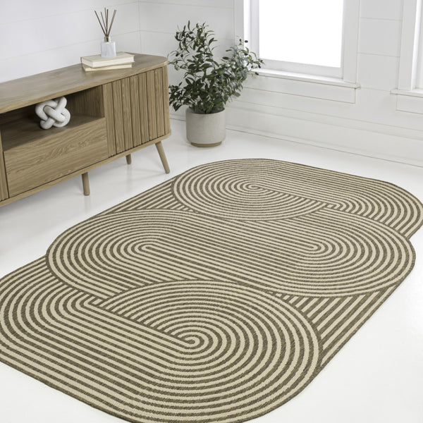 HomeRoots 4' X 6' Modern Beige and Brown Abstract Area Rug - Durable Indoor/Outdoor Design for Any Space 704864