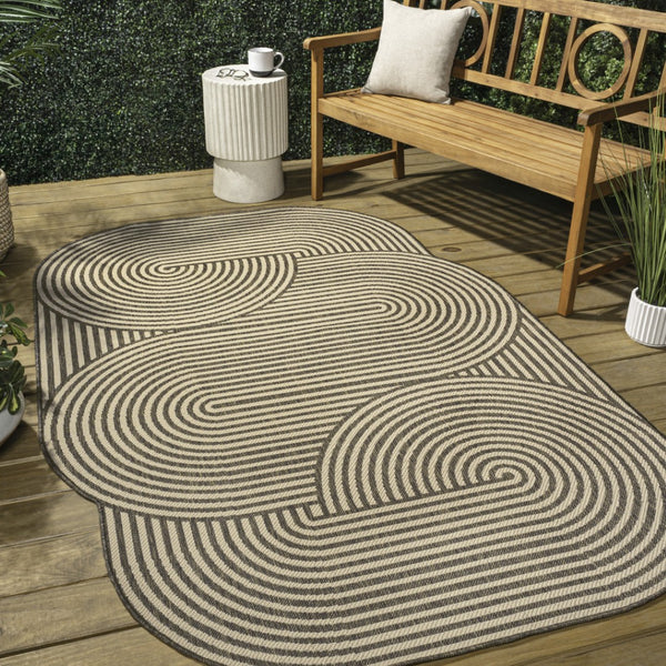 HomeRoots 5' X 8' Beige and Brown Abstract Area Rug - Durable Indoor/Outdoor Design for Modern Spaces 704865