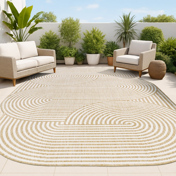 HomeRoots 5' Cream and Natural Abstract Area Rug - Stylish Indoor/Outdoor, Durable, Low-Profile Design! 704870