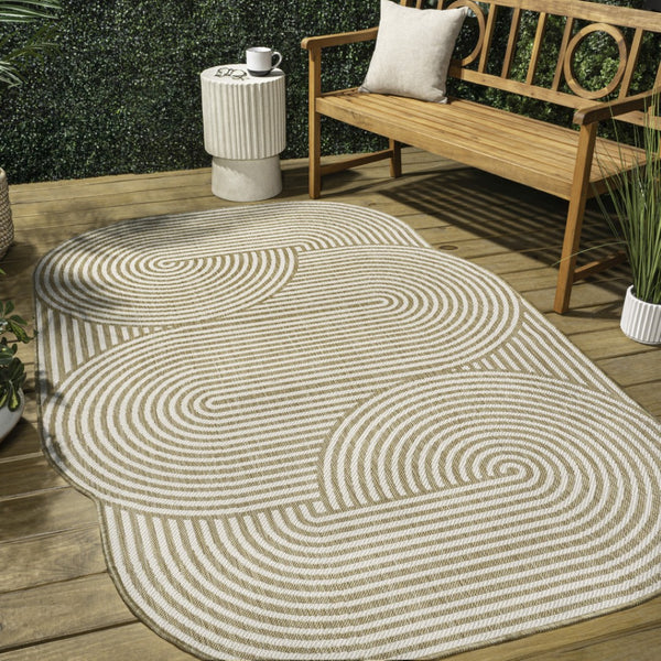 HomeRoots 6' Abstract Cream and Natural Area Rug - Durable Indoor/Outdoor Design, Low-Profile & Stylish! 704871