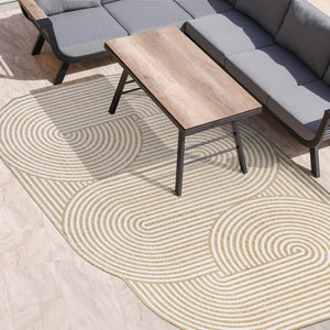 HomeRoots 6' Abstract Cream and Natural Area Rug - Durable Indoor/Outdoor Design, Low-Profile & Stylish! 704871