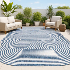 HomeRoots 4' X 6' Cream and Navy Blue Abstract Area Rug – Stylish Indoor/Outdoor Accent for Modern Spaces 704874