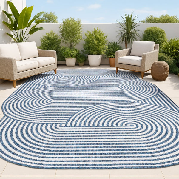 HomeRoots 4' X 6' Cream and Navy Blue Abstract Area Rug – Stylish Indoor/Outdoor Accent for Modern Spaces 704874