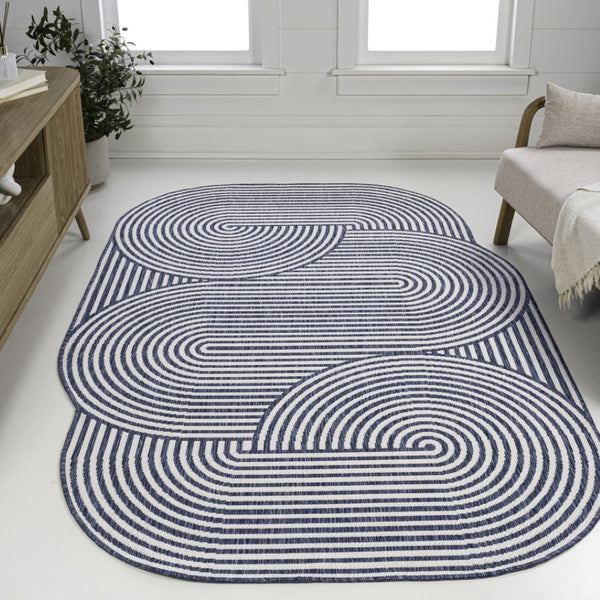 HomeRoots 4' X 6' Cream and Navy Blue Abstract Area Rug – Stylish Indoor/Outdoor Accent for Modern Spaces 704874
