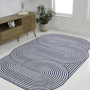 HomeRoots 4' X 6' Cream and Navy Blue Abstract Area Rug – Stylish Indoor/Outdoor Accent for Modern Spaces 704874