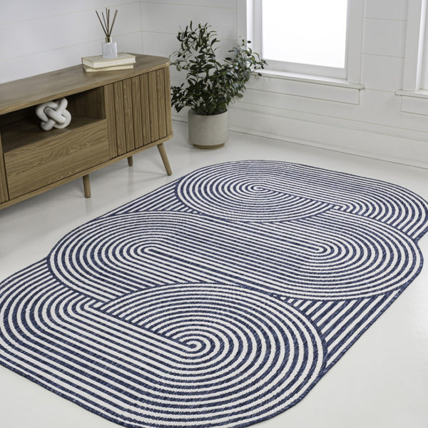HomeRoots 4' X 6' Cream and Navy Blue Abstract Area Rug – Stylish Indoor/Outdoor Accent for Modern Spaces 704874
