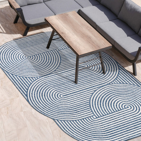 HomeRoots 4' X 6' Cream and Navy Blue Abstract Area Rug – Stylish Indoor/Outdoor Accent for Modern Spaces 704874