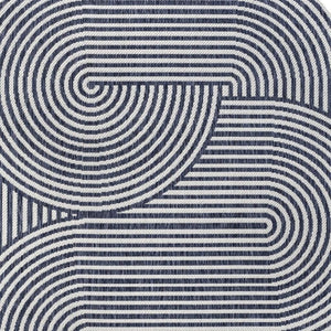 HomeRoots 5' Cream and Navy Blue Abstract Indoor Outdoor Area Rug - Durable, Stylish, Easy to Clean Design! 704875