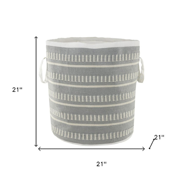 HomeRoots 21" Blue Fabric Basket - Versatile Round Organizer for Toys, Blankets, and Home Essentials Storage 704884