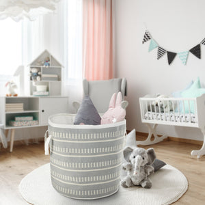 HomeRoots 21" Blue Fabric Basket - Versatile Round Organizer for Toys, Blankets, and Home Essentials Storage 704884