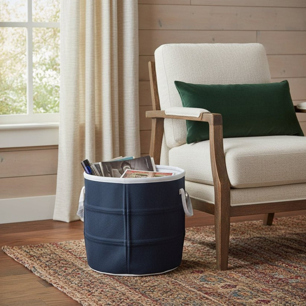 HomeRoots 21" Blue Fabric Basket - Stylish, Durable Storage Solution for Toys, Blankets, and More! 704886